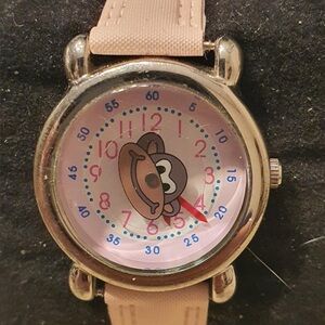 🦋10/$20🦋 The Kids Watch Company Silver/Pink Leather Monkey Print Girls Watch